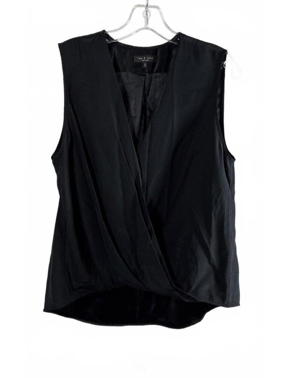 Rag And Bone Size S Black Sleeveless Wrap Blouse Silk Top